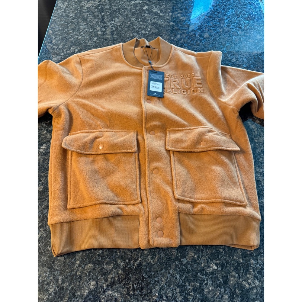 True Religion Mens TR Utility Jacket Mandarin Orange‎ Fleece Bomber 107822 Small